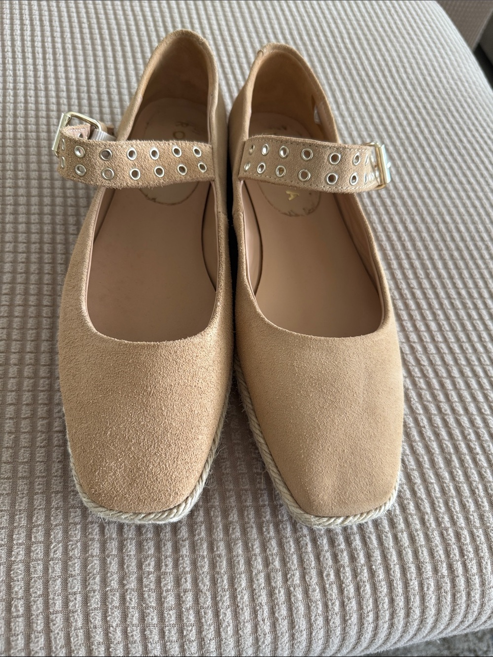 Romena (Made in Spain) Size 39 EU Women’s Suede Tan Mary Jane Espadrille Flats